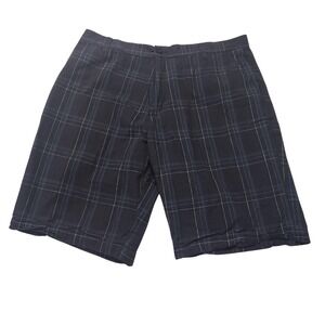 Burnside Shorts Mens 38‎ Black Plaid Cargo Pockets Casual Summer 11 Inseam